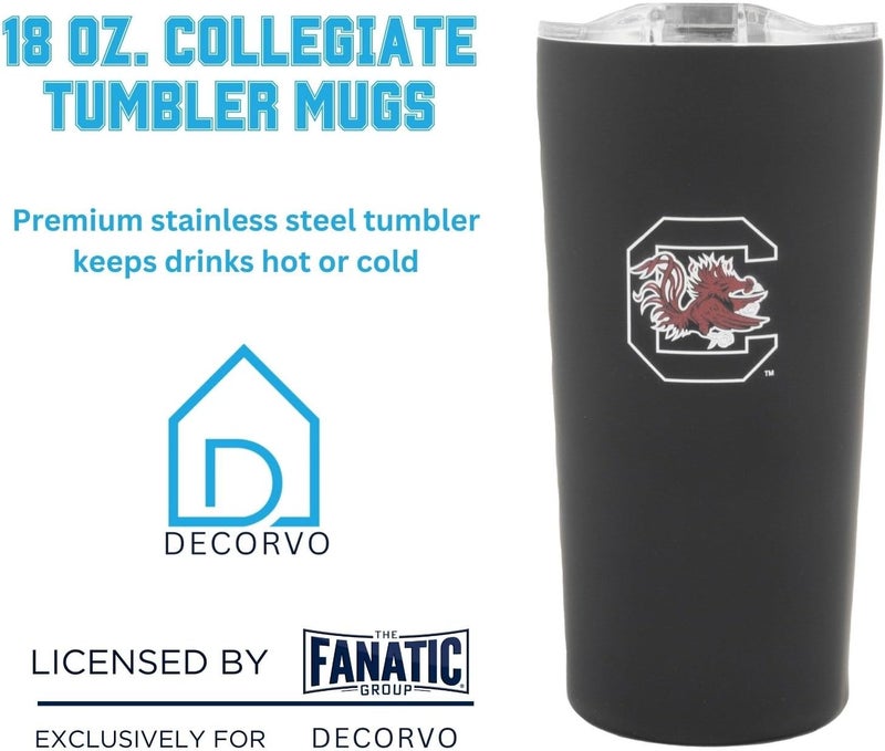 Decorvo Officially Licensed Collegiate Stainless Steel Tumbler - Double Walled Insulated Travel Tumbler with Slide Lid - 18 oz (S. Carolina Logo - Black) - Image 2
